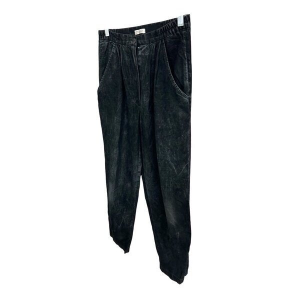 Vintage Suan Fashion Black Velvet Womens Tapered Pants Elastic Waist - Picture 3 of 8